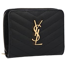 Saint Laurent-Saint Laurent Cassandre Matelassé Compact Zip Around Wallet In Grain De Poudre Leather Black-Black