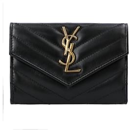 Saint Laurent-Saint Laurent Cassandre Matelassé Small Envelope Wallet In Lambskin Black-Black