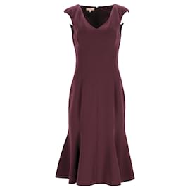 Michael Kors-Michael Kors Midi Trumpet Dress in Burgundy Wool-Red,Dark red