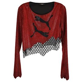Balmain x Puma Rhine stoned Asymmetrical Crop Top in Red Polyester Red