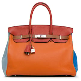 Hermès-Hermès Orange Togo Birkin Arlequin 35-Orange