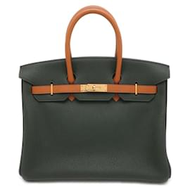 Hermès-Sac à main Hermes Birkin 35 en Vert Foncé et Or-Doré,Vert foncé