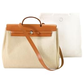 Hermès-Hermes Airbag Leather Shoulder Bag-Brown,Beige