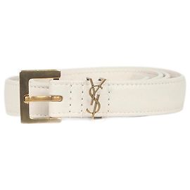 Saint Laurent Cream leather skinny belt Cream