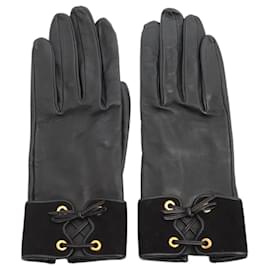 Hermès-Black leather gloves-Black