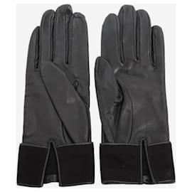 Hermès-Black leather gloves-Black