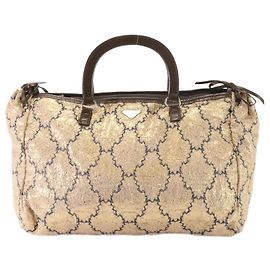 Sac à main en toile dorée et cuir Triangle Prada Marron Doré