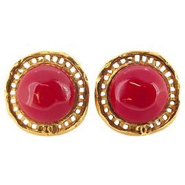 Boucles d'oreilles clips en plaqué or Chanel avec pierre rouge Autre