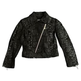 Roberto Cavalli Python Asymmetrical Zipped Jacket. Black