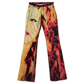 Roberto Cavalli line "Just" Spring Summer 2001 Pixel Face Print Jeans. Multicolore