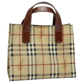 BURBERRY Nova Check Hand Bag PVC Leather Beige Auth yk13701 Beige