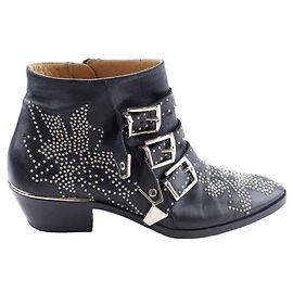 Chloé Botas de cuero con hebillas Negro