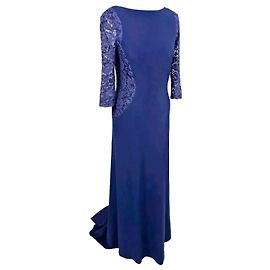 Vera Wang Royal blue evening robe with lace inserts Blue