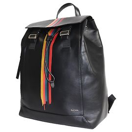 Paul Smith Painted Artist Stripe Calf Leather Flap Backpack Black
