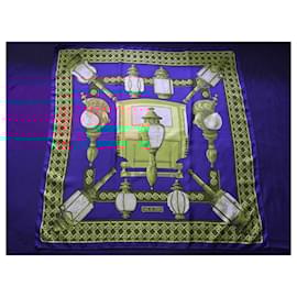 Hermès-Hermès Silk Scarf Original Vintage 90x90 Silk Cloth "Feux de Route"-Red,Blue,Yellow