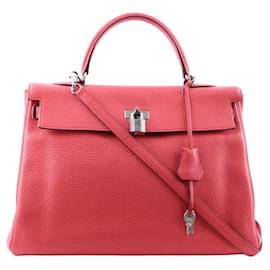 Hermès-Sac à main Kelly 35 en cuir-Rose