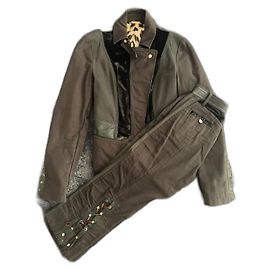 Hermoso traje vintage de Roberto Cavalli con estampado de leopardo de los 00. Gris