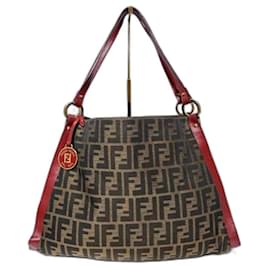 Fendi-FENDI Zucca Print Canvas Medium Tote Bag Brown/Burgundy-Brown