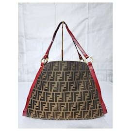 Fendi-FENDI Zucca Print Canvas Medium Tote Bag Brown/Burgundy-Brown