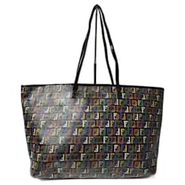 Fendi-Fendi Multicolored Zucca Coated Canvas Large Roll Tote Bag-Brown