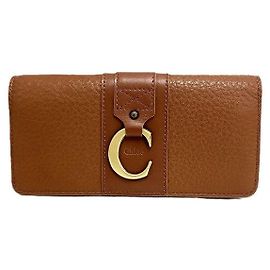 Chloé Chloe Brown Leather C Charm Long Wallet Brown
