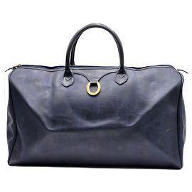 Christian Dior Vintage Large Monogram Duffel Boston Bag Navy blue