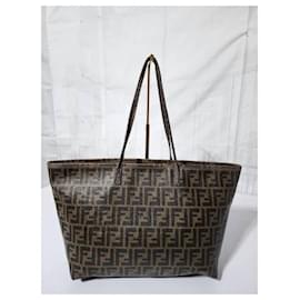 Fendi-FENDI Zucca Spalmati Medium Roll Tote Bag Tobacco Brown-Brown