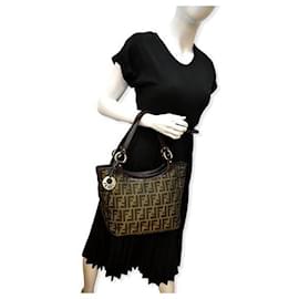Fendi-FENDI Zucca Small Chef Shopping Tote Bag Tobacco Moro Brown-Brown
