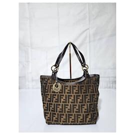 Fendi-FENDI Zucca Small Chef Shopping Tote Bag Tobacco Moro Brown-Brown