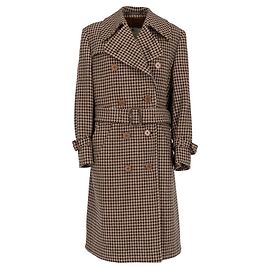 Aquascutum Brown Wool Houndstooth Coat Brown