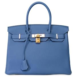 Hermès-Sac HERMES Birkin 30 en Cuir Bleu - 102013-Bleu