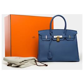Hermès-Sac HERMES Birkin 30 en Cuir Bleu - 102013-Bleu