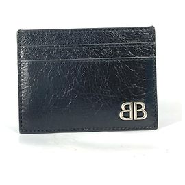 Balenciaga Black Leather Card Case Black