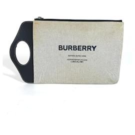 Burberry-Burberry Canvas and Leather Clutch Handbag-Brown,Black