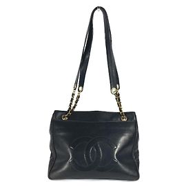 Borsa a spalla grande Chanel CC Coco Mark W con catena Nero