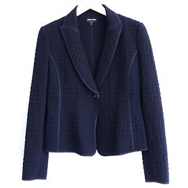 Navy Dogtooth strukturierte Blazerjacke von Giorgio Armani Marineblau