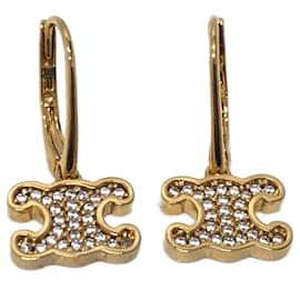 Céline-Celine Triomphe Rhinestone Drop Earrings-Golden