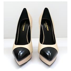 Saint Laurent-Saint Laurent Janis Beige & Black Toe Cap Platform Pumps Heels.-Beige