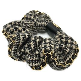 Chanel Coco Mark Houndstooth Hair Chain Scrunchie Beige