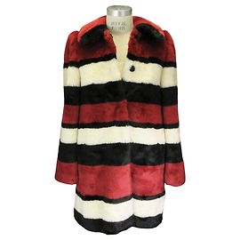 Alice + Olivia Red / White / Black Olivia Faux Fur Coat Red