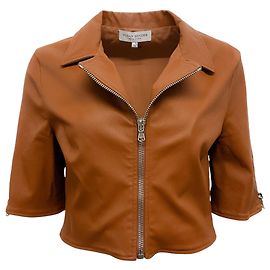 Autre Marque Jaqueta cropped de couro marrom de Susan Bender com mangas curtas Marrom