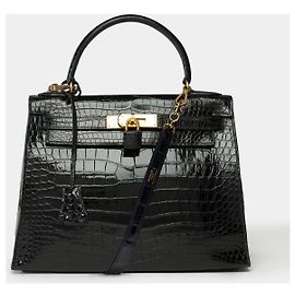 Hermès HERMES Kelly 28 Bag in Black Crocodile - 101997 Black