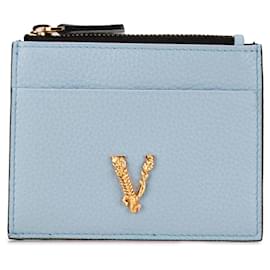 Versace-Porta-cartões de couro azul com logo Virtus da Versace-Azul