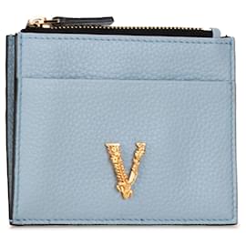 Versace-Porta-cartões de couro azul com logo Virtus da Versace-Azul