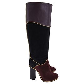 Bottes genou à talon bloc Lanvin en daim et cuir multicolore Multicolore