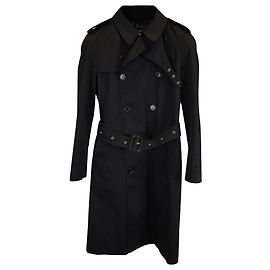 Saint Laurent Gürteltrenchcoat aus schwarzer Baumwolle Schwarz