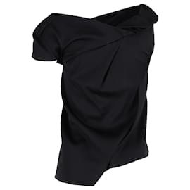 Roland Mouret-Roland Mouret Asymmetric Draped Top in Black Wool -Black