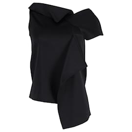 Roland Mouret-Roland Mouret Asymmetric Draped Top in Black Wool -Black