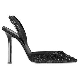 Sapatilhas slingback de couro preto com rendas e joias Rene Caovilla 80 Preto