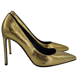 Saint Laurent-Saint Laurent Zoe Pumps in Gold Lizard-Embossed Leather-Golden,Metallic